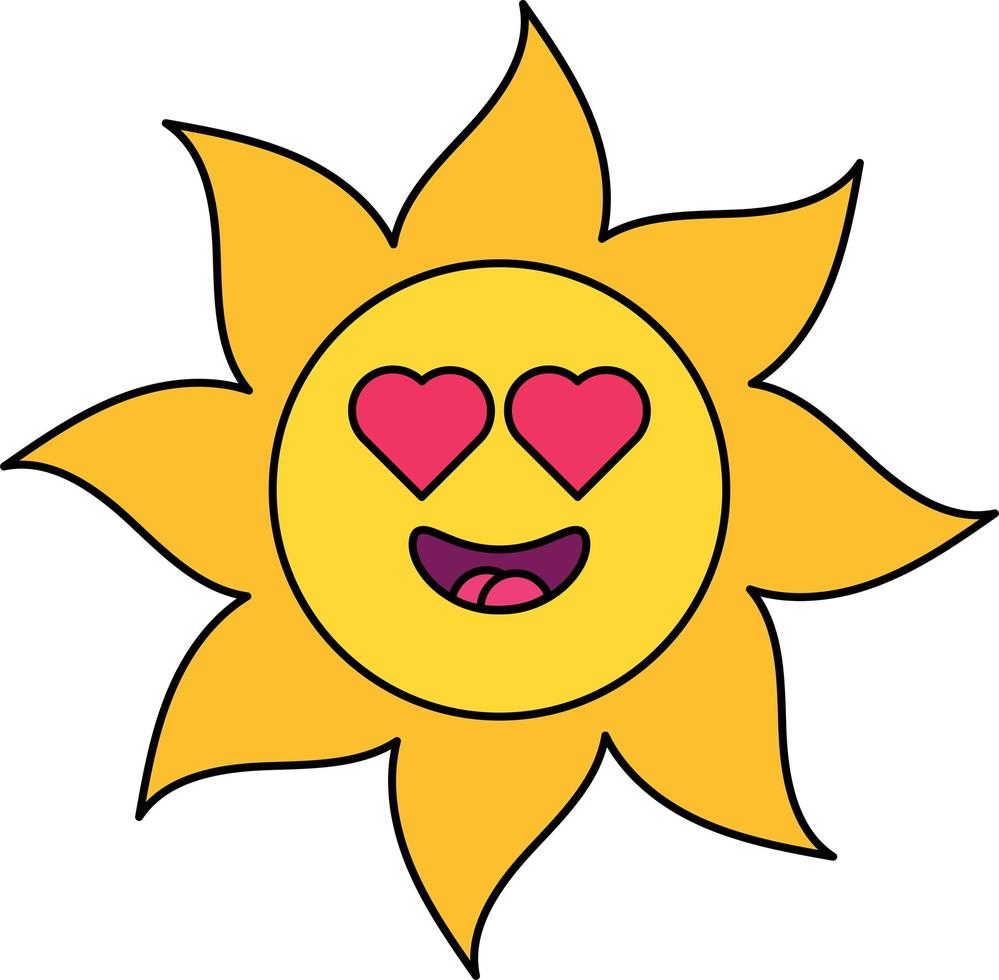 Romantic sun emoticon outline illustration vector