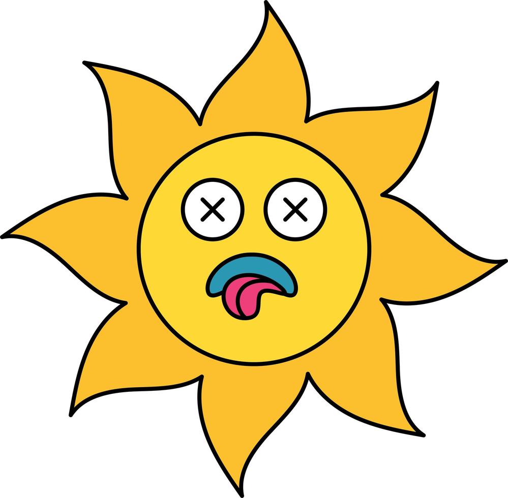 Dead, ill sun sticker outline illustration vector