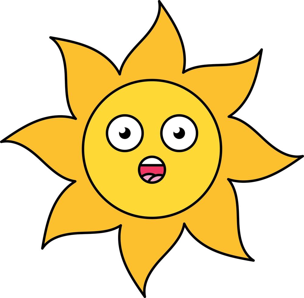 Surprised sun emoji outline illustration vector