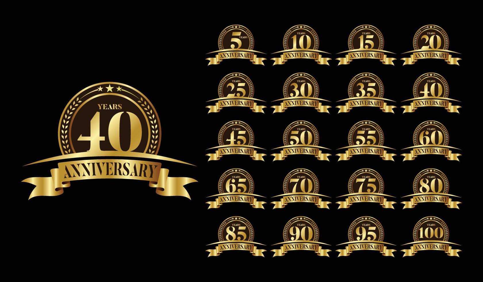 Anniversary logo template, vector design birthday celebration, Golden anniversary emblem with ribbon. Design for a booklet, leaflet, magazine, brochure, poster, web, invitation or greeting