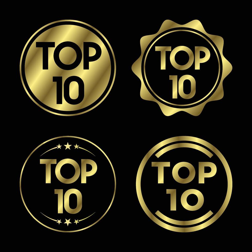 Top ten ranking and best of the best rank. Top 10 golden sign for music video or other content, Vector illustration