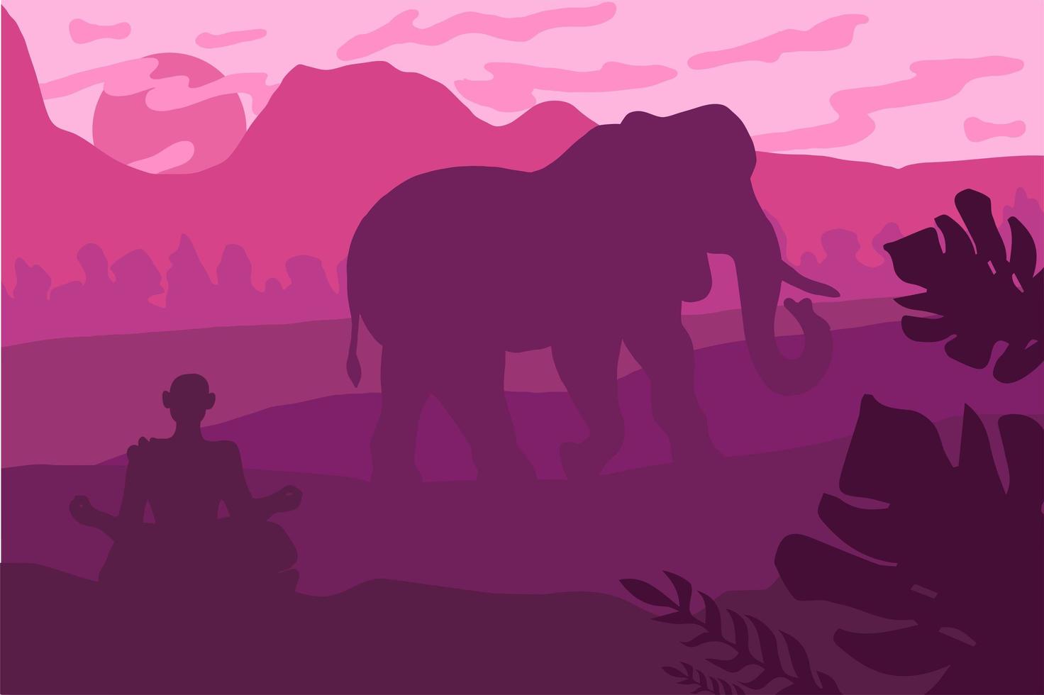 paisaje indio con elefante y yog vector