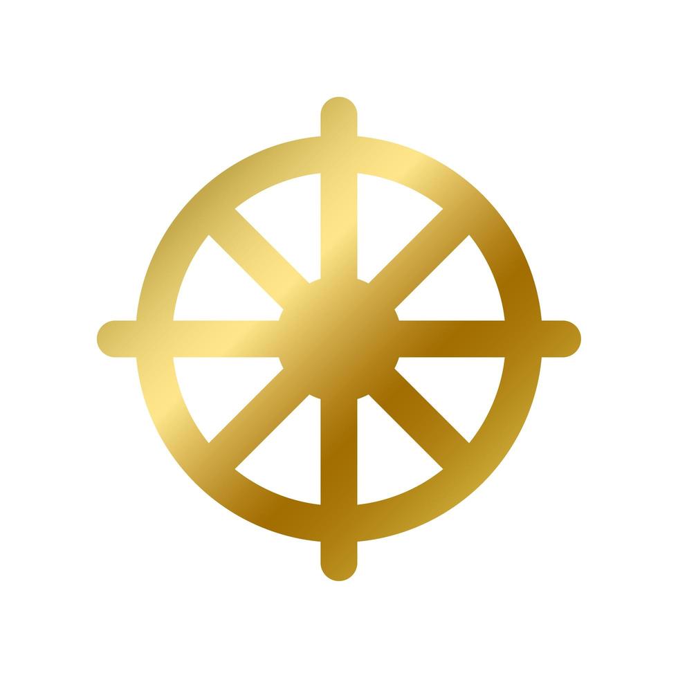 dharma chakra símbolo aislado budismo signo de oro vector