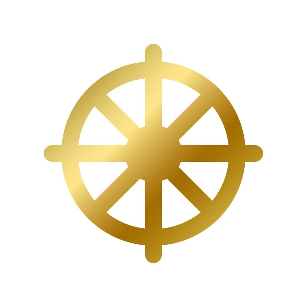 Dharma chakra symbol isolated buddhism golden sign vector