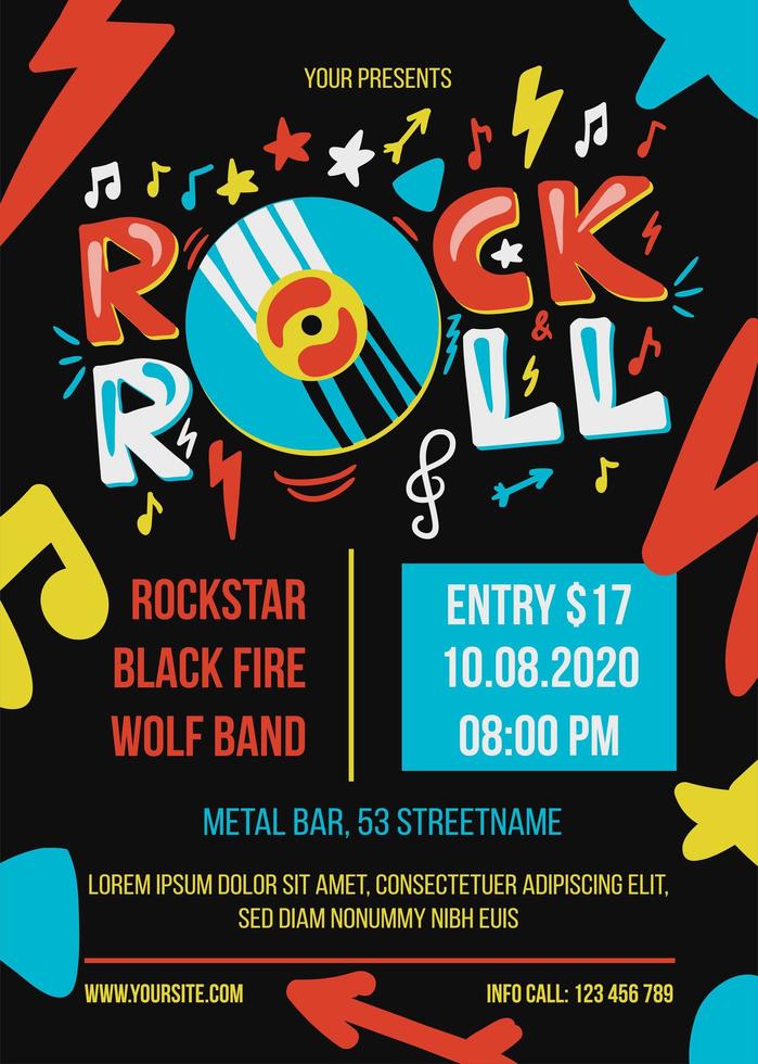 Rock and roll party vector poster template