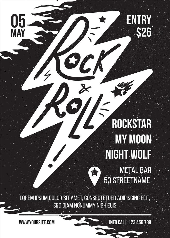 diseño de banner de vector blanco y negro de rock and roll