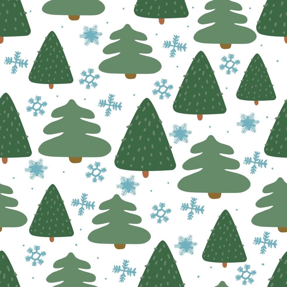 abeto de navidad de patrones sin fisuras. diseño de papel de regalo de abetos ahogados a mano de año nuevo, decoración de vacaciones de invierno, fondo de bosque vector