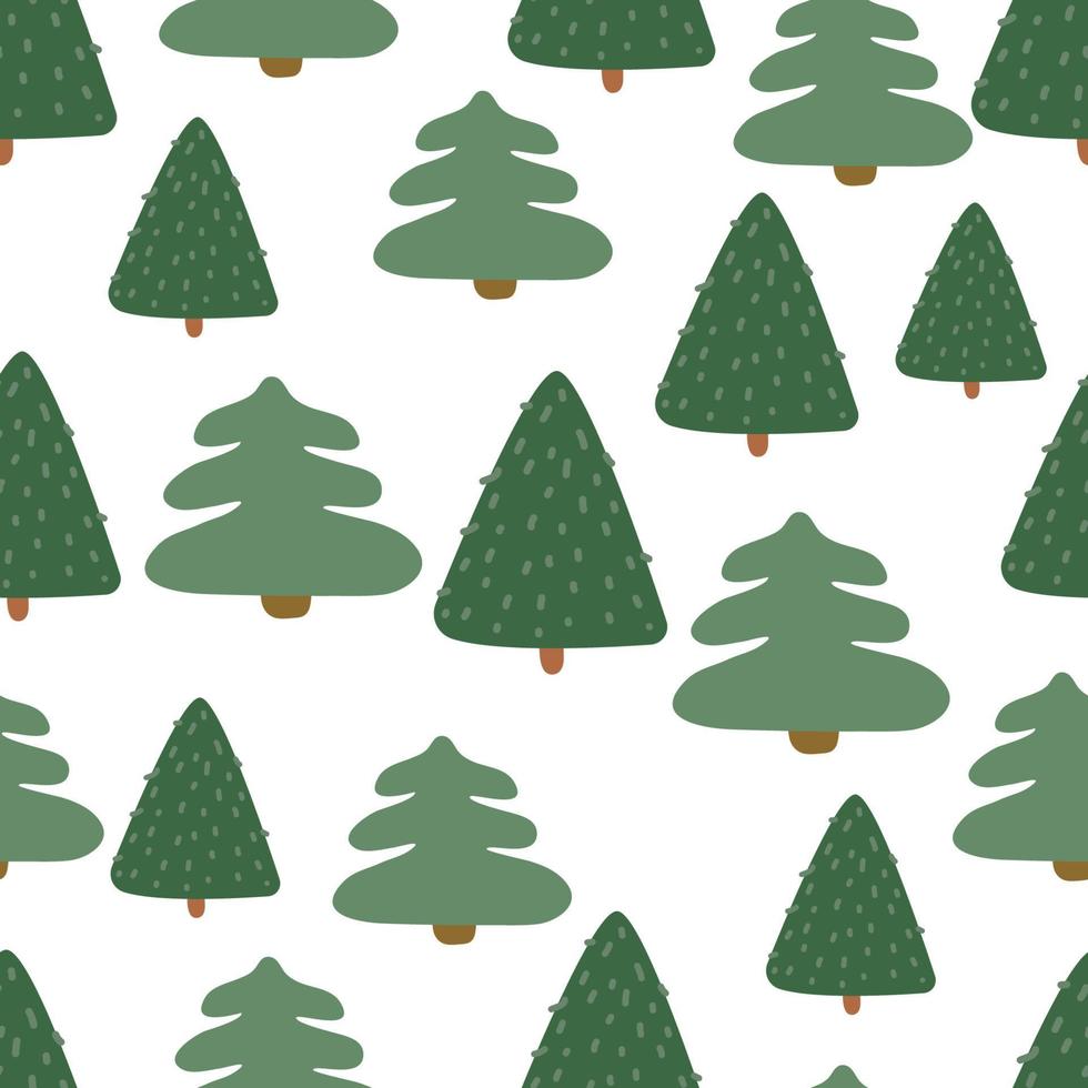 abeto de navidad de patrones sin fisuras. diseño de papel de regalo de abetos ahogados a mano de año nuevo, decoración de vacaciones de invierno, fondo de bosque vector