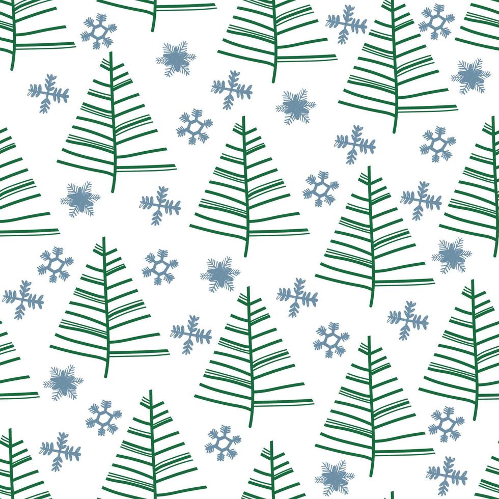 abeto de navidad de patrones sin fisuras. diseño de papel de regalo de abetos ahogados a mano de año nuevo, decoración de vacaciones de invierno, fondo de bosque vector