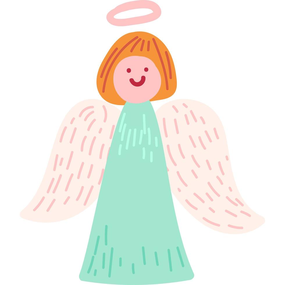 Christmas angel with wings flat vector illustration
