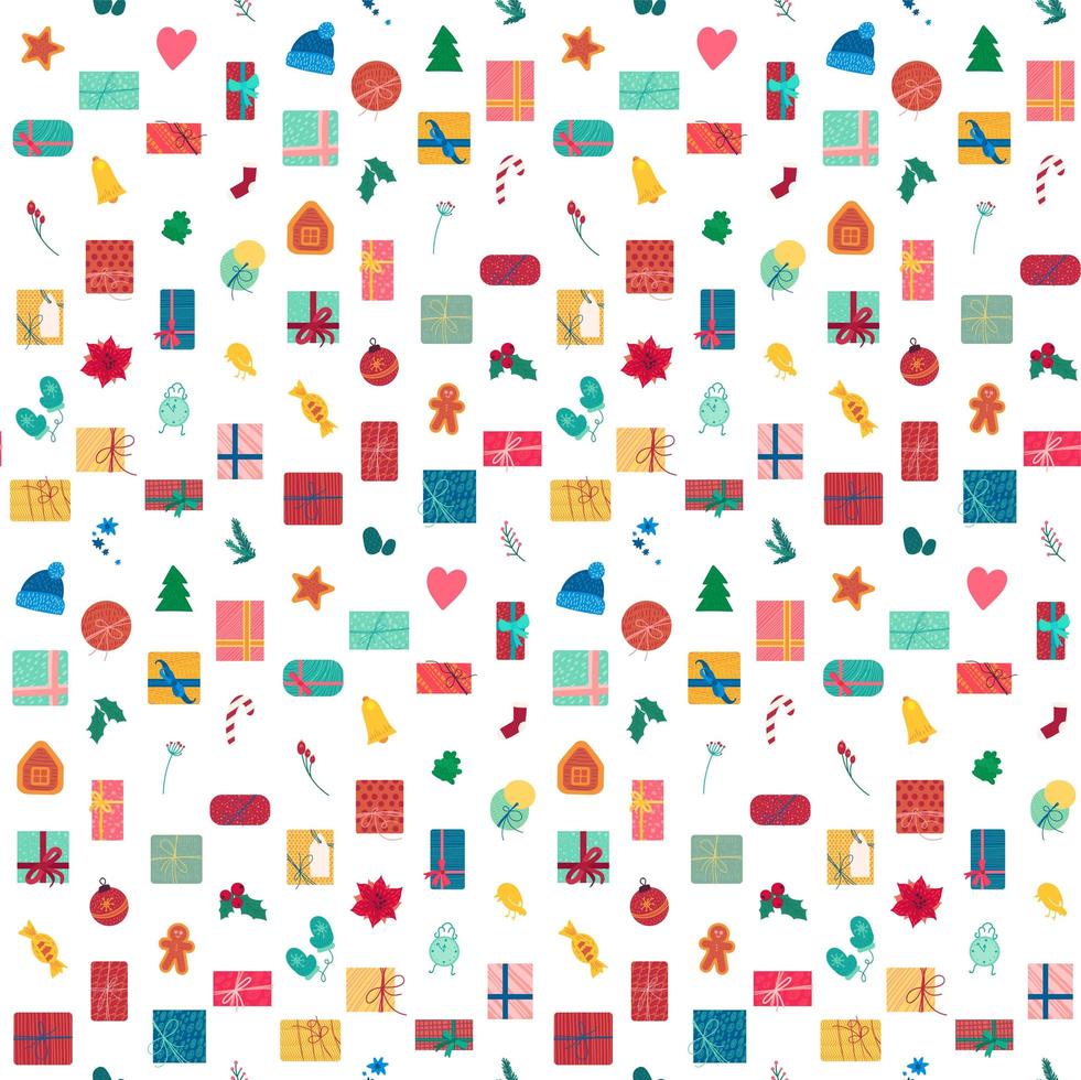 Christmas present boxes with ribbons seamless pattern vector