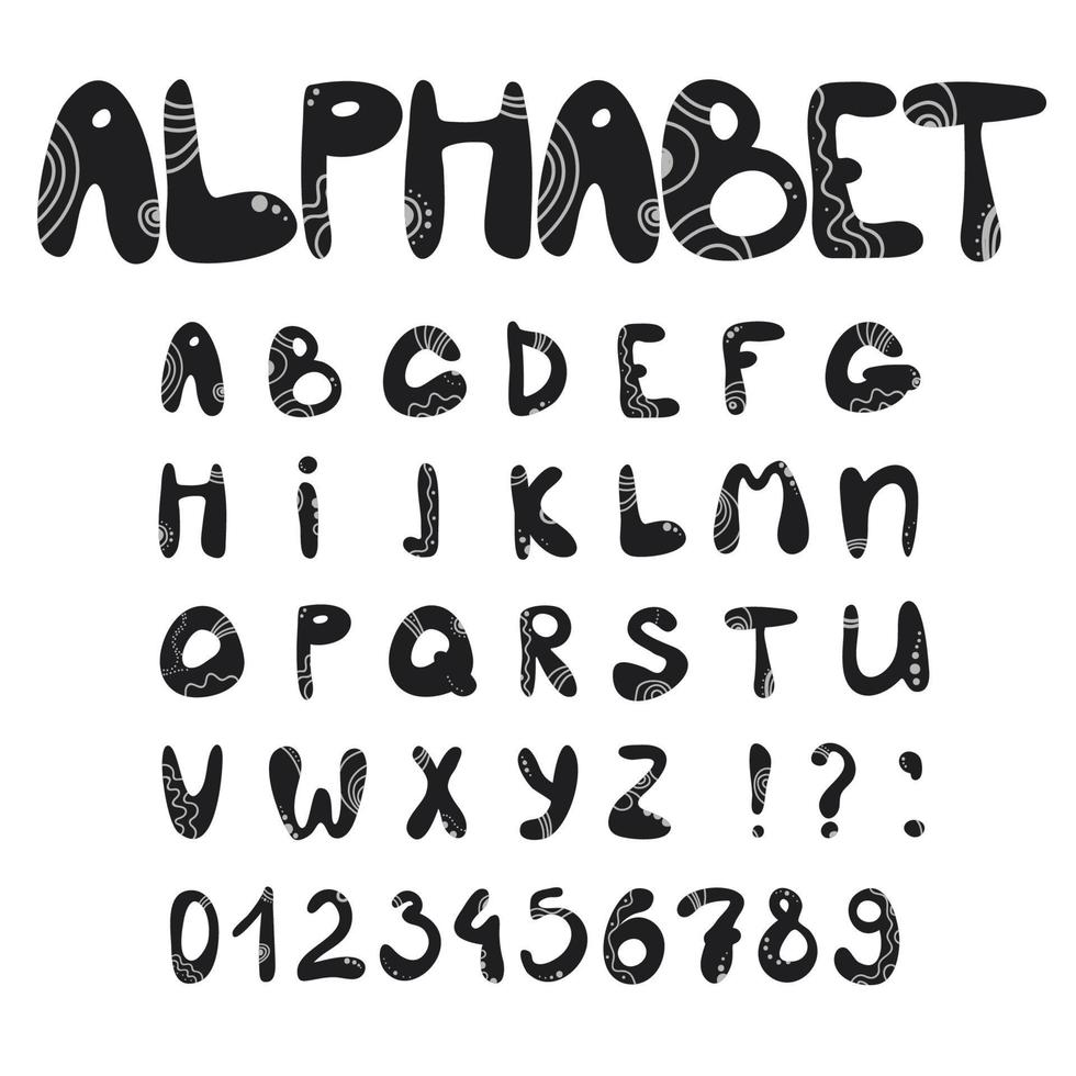 simple cute alphabet font. Uppercase doodle Letters. vector