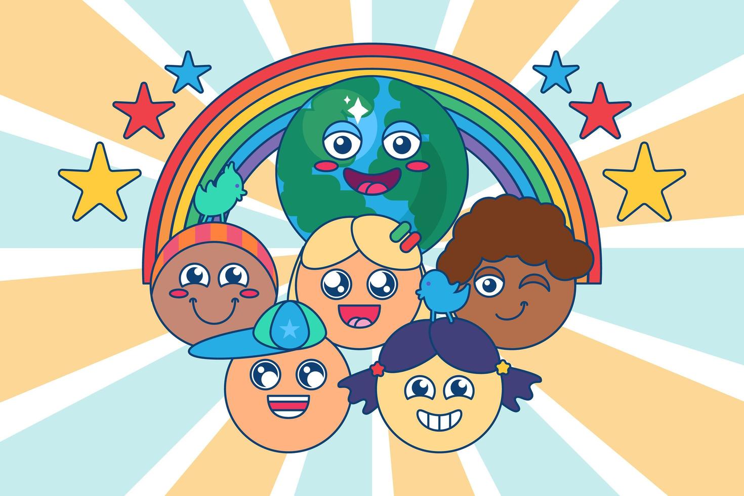 Diverse children group of multi race kids vector