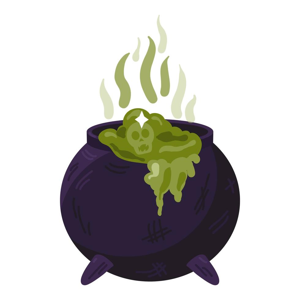 Witch cauldron with bubbling green liquid isolated vector