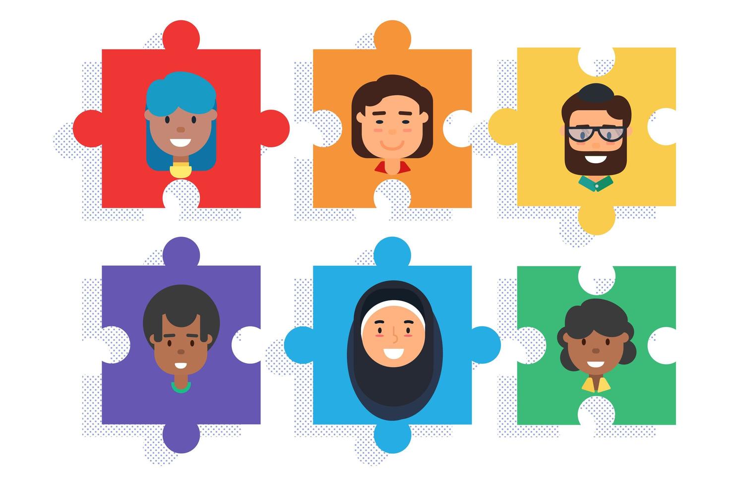 Diverse team on puzzle, diversity and teamwork vector