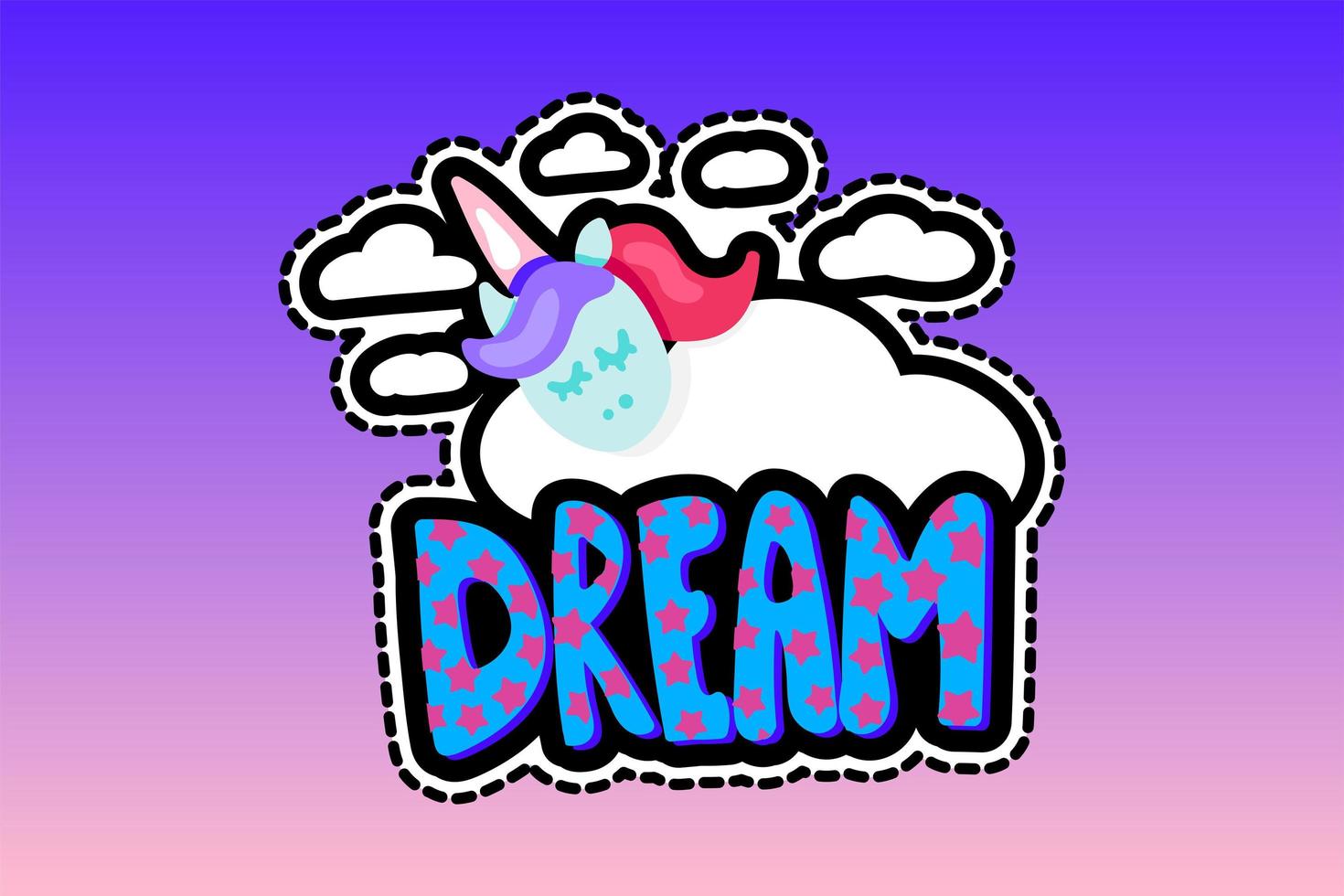Unicorn with sleep lettering patch vector