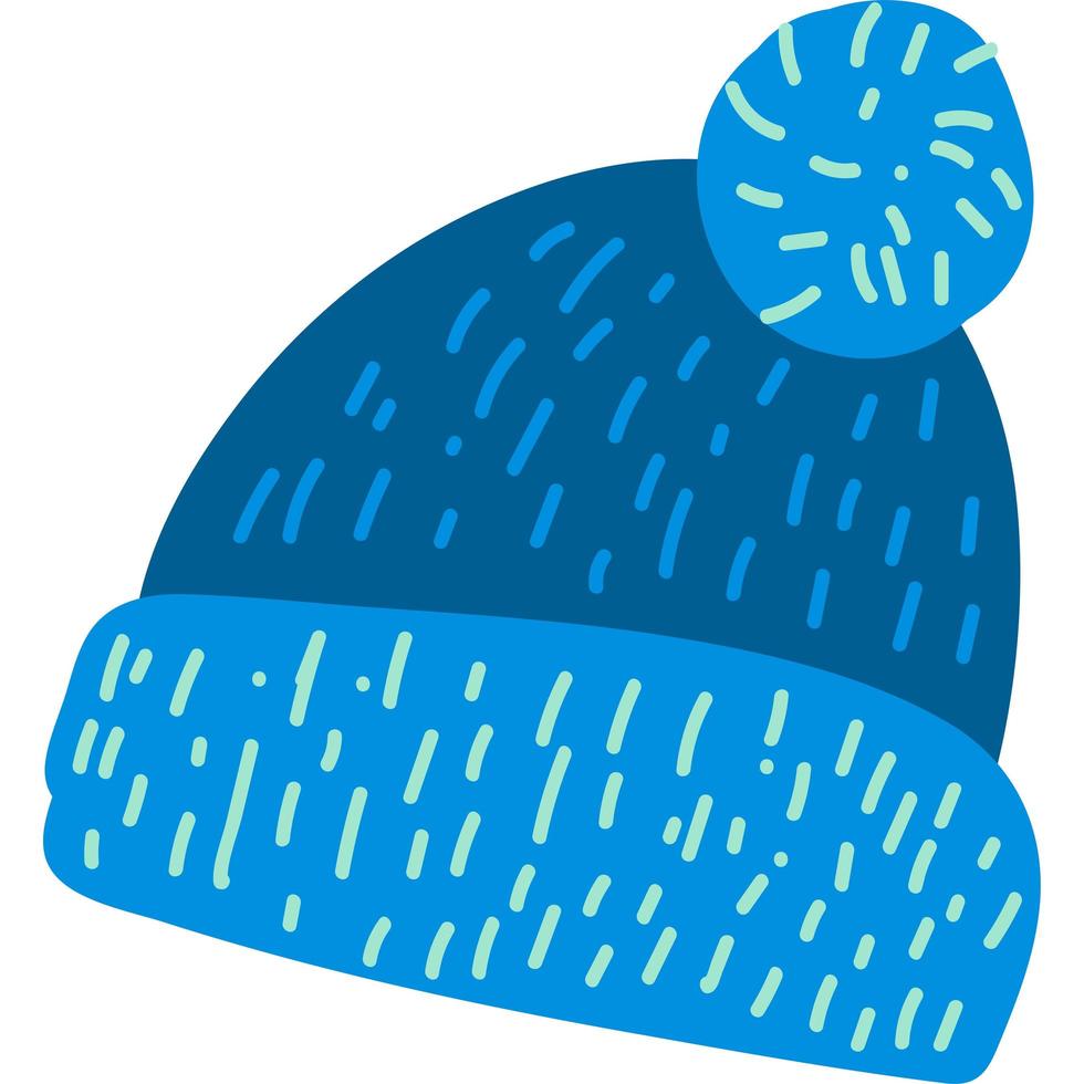 Blue knitted winter hat flat vector illustration