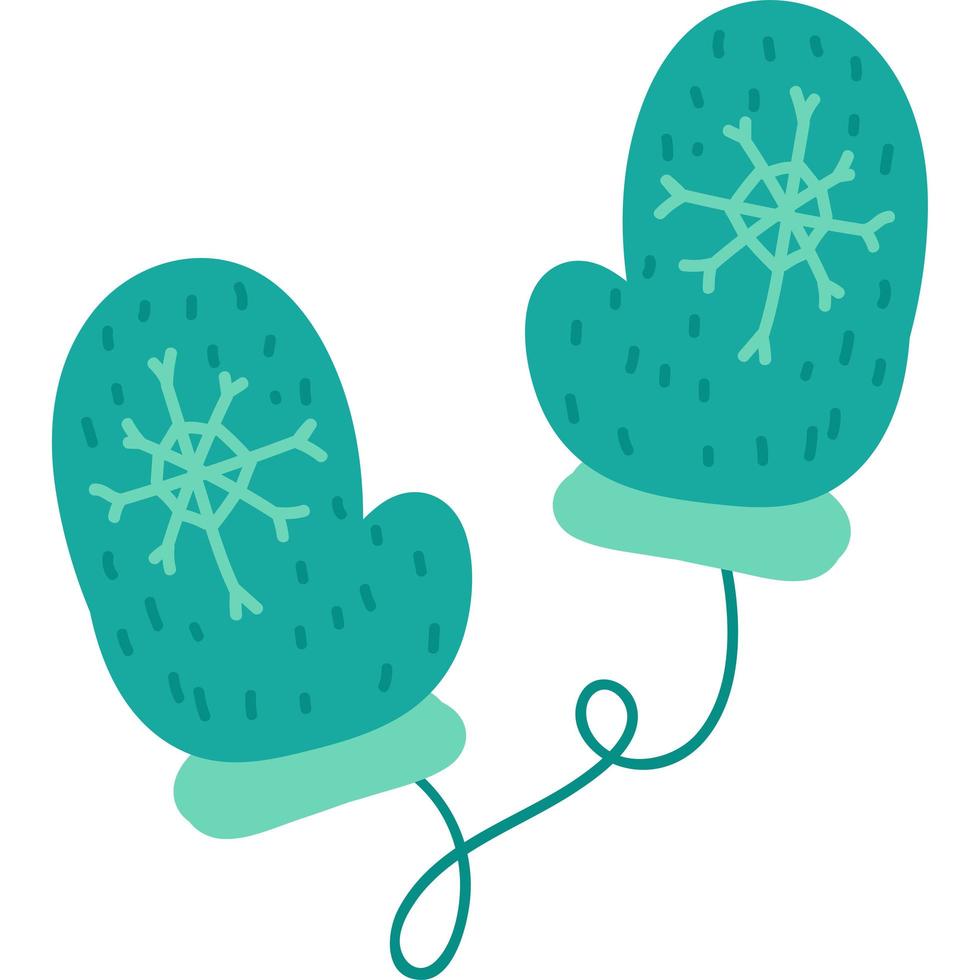 Warm knitted mittens on string flat vector illustration