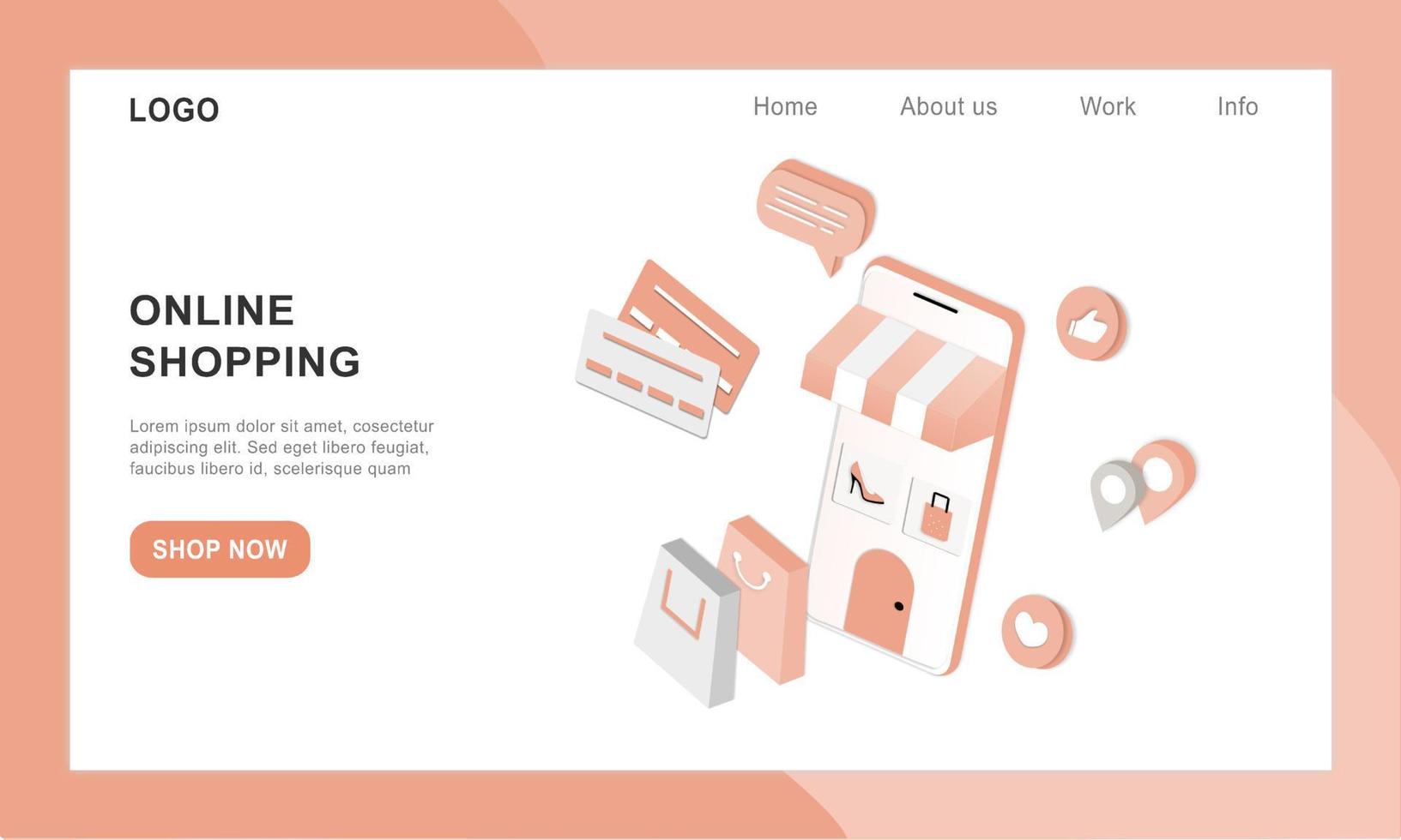3D realistic online shopping on landing web page or mobile application concept of vector digital marketing template. Isometric paper art for digital store promotion, payment, delivery, big sale, ads.