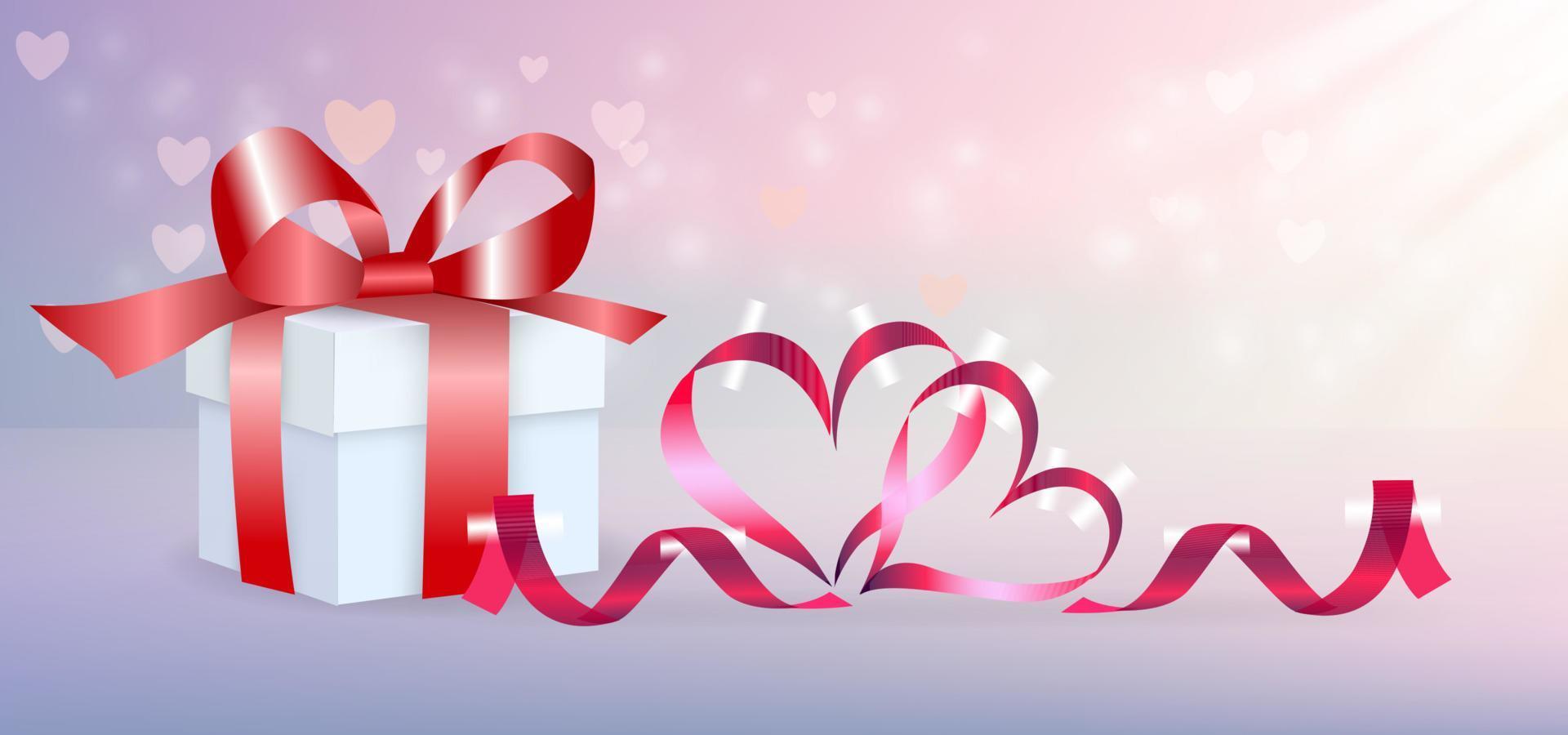 Gift box with Heart shape ribbon on bokeh background vector