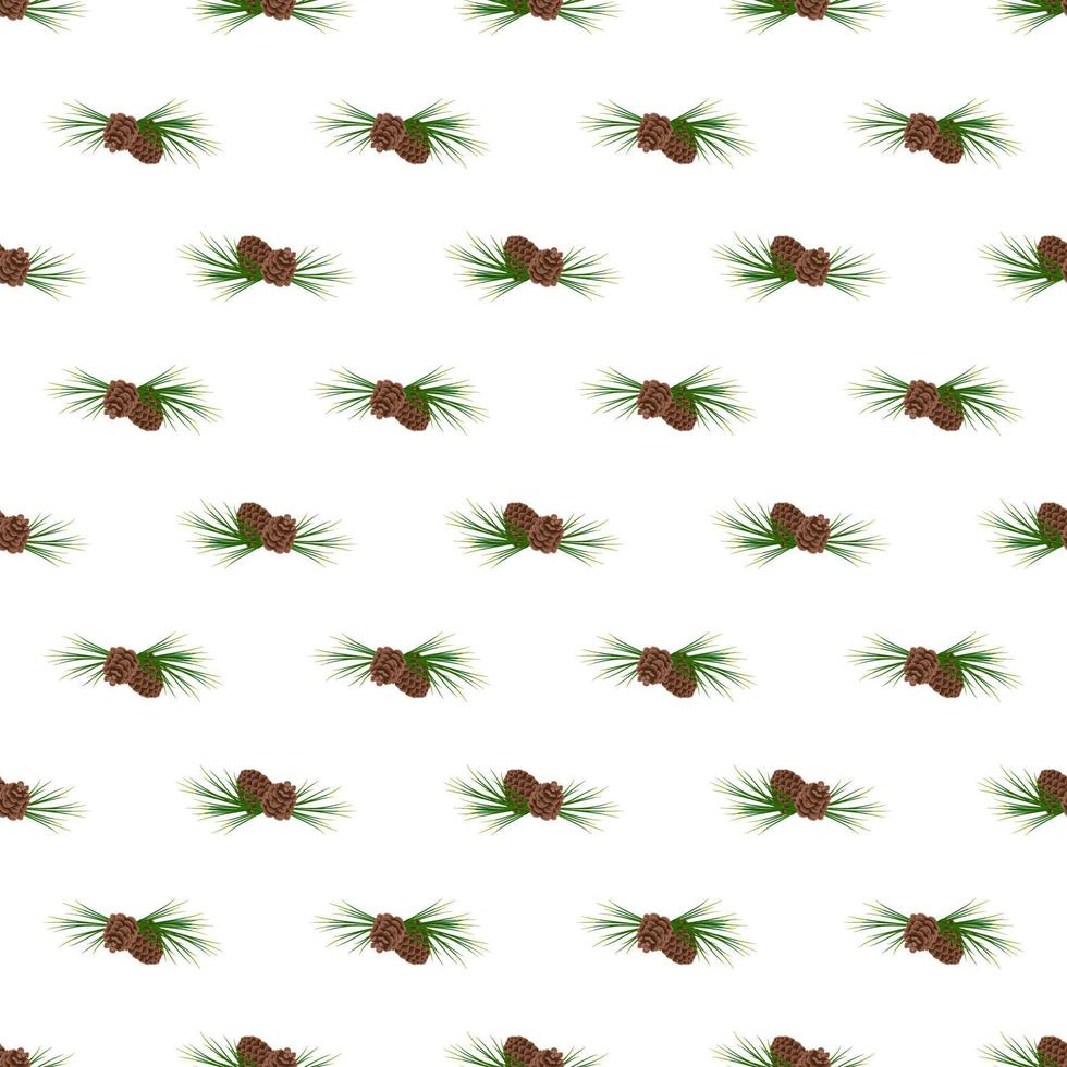 Seamless pattern of green Christmas fir, pine needles and cones. Festive print decoration for new year, element for winter design. Vector flat illustration