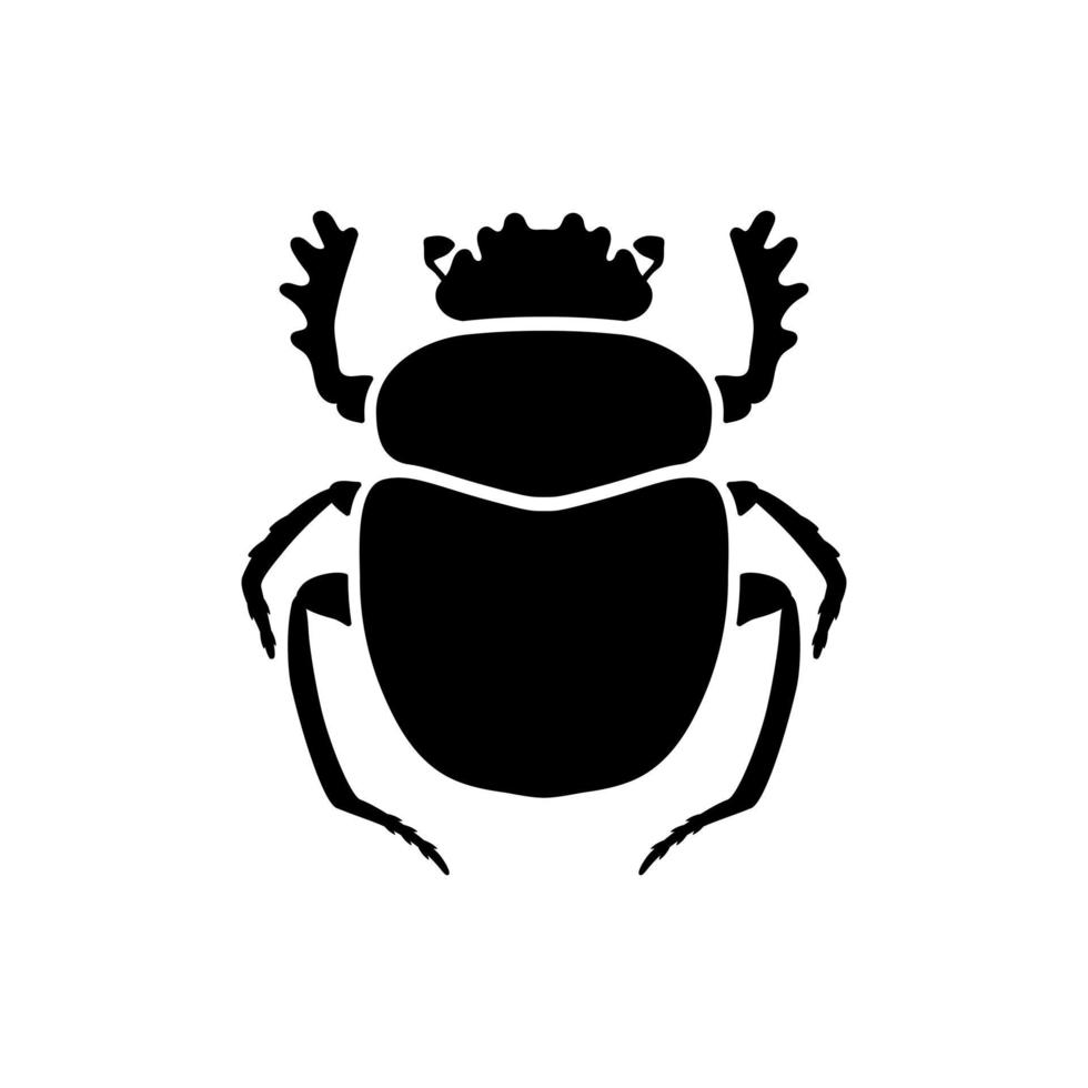 Black egyptian scarab silhouette. Sacred symbol of movement of sun. Dung beetle with decorative natural vector ornament