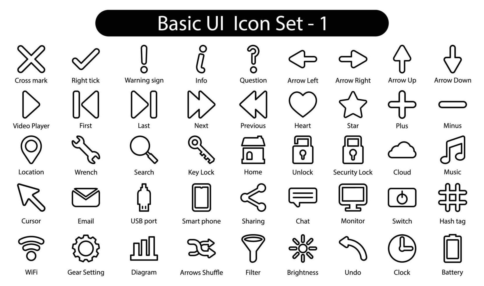 conjunto de iconos de línea de interfaz de usuario básica vector