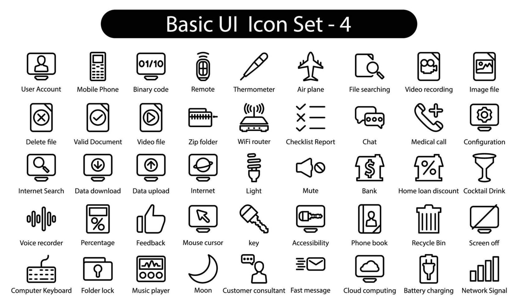 Basic UI Line Icon Set vector