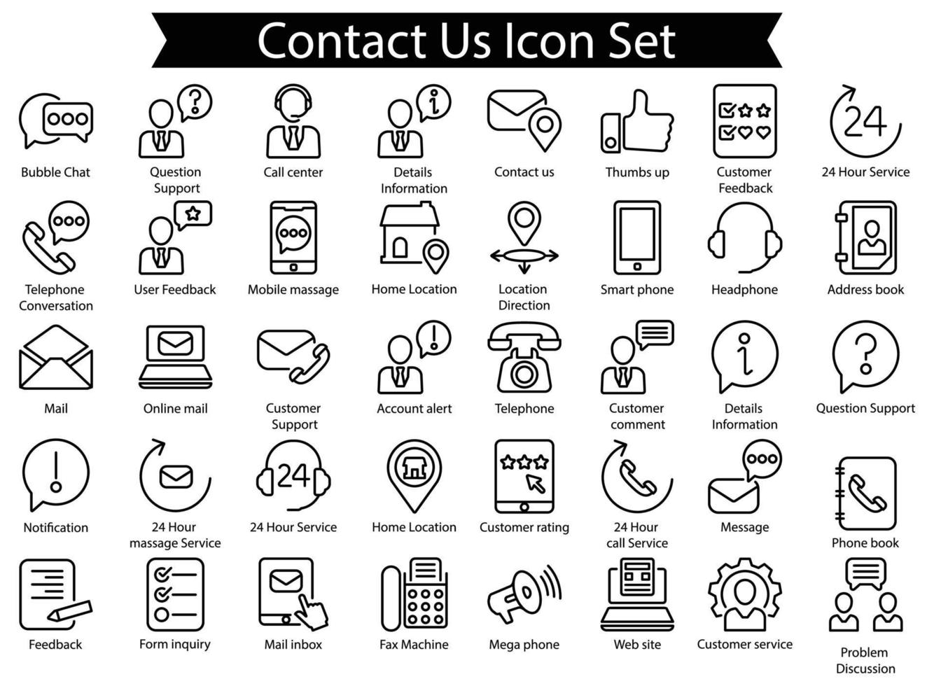 Contact Us Line Icon Set vector