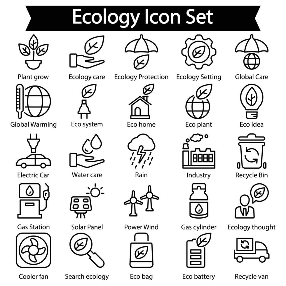 conjunto de iconos de línea ecología vector