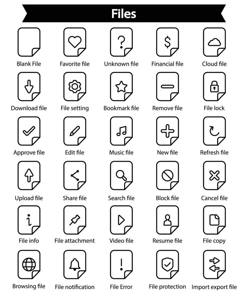 conjunto de iconos de línea de archivos vector