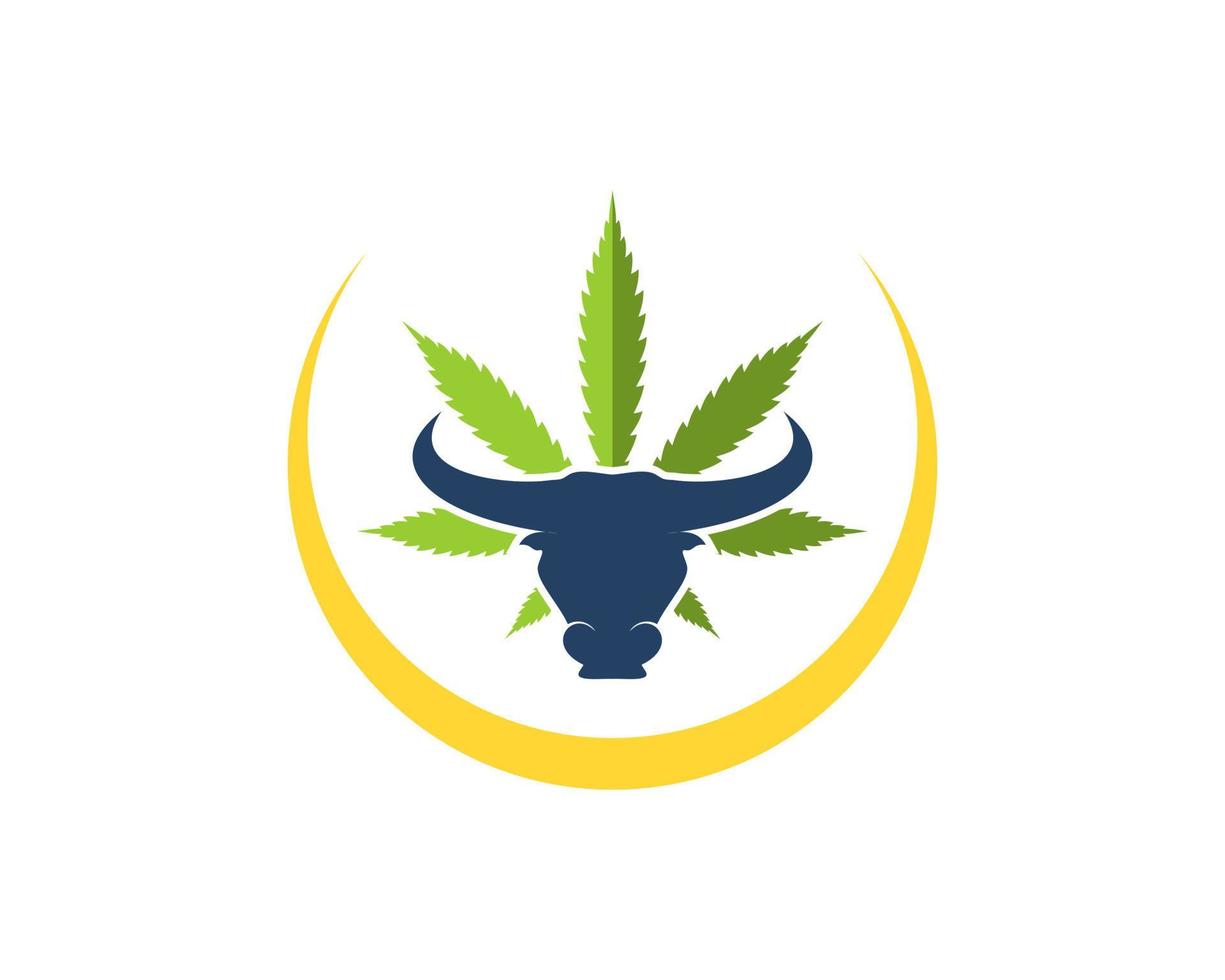 Cannabis leaf with bull head and yellow swoosh vector