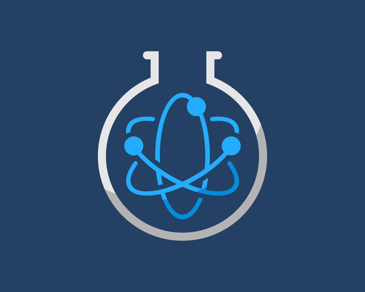 Simple bottle laboratory with atom symbol inside vector