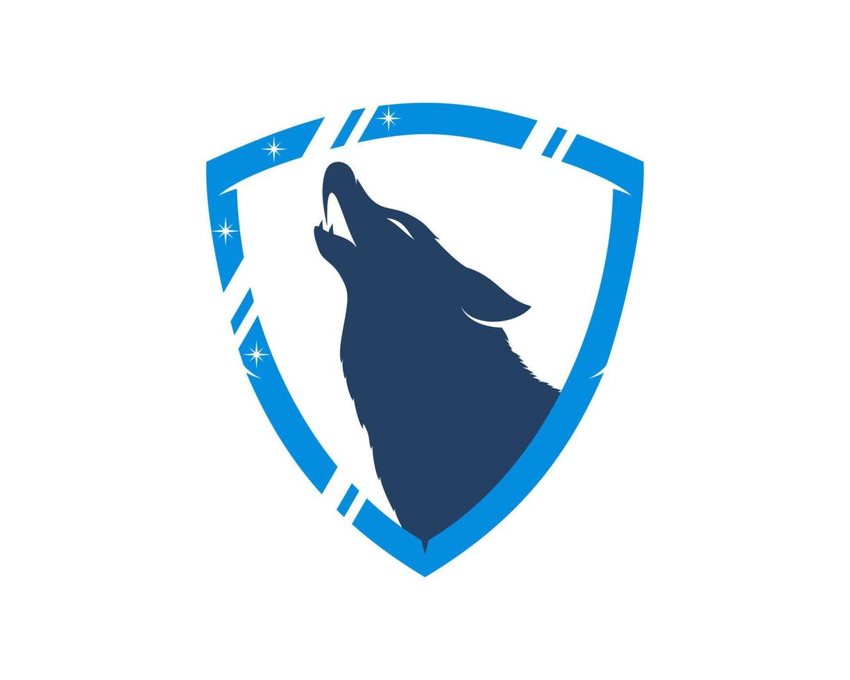 Roaring wolf inside the shining blue shield vector