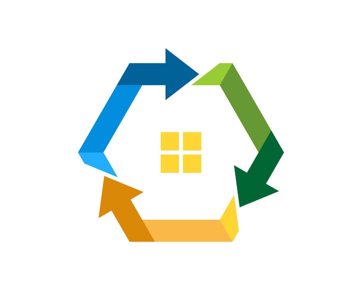 Hexagonal arrow with house inside vector