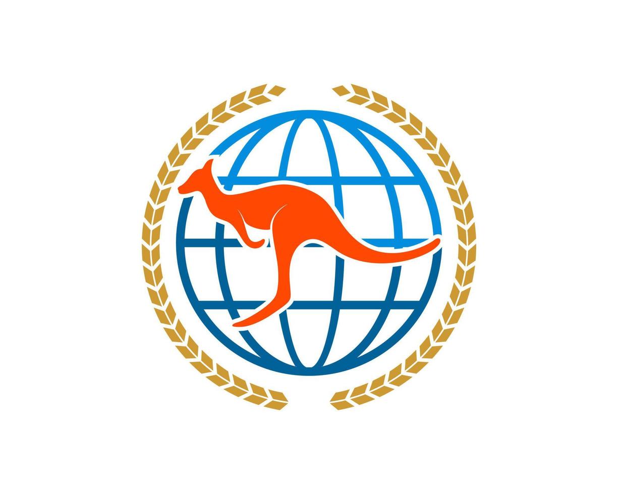 Circular wheat with abstract globe and kangaroo inside vector