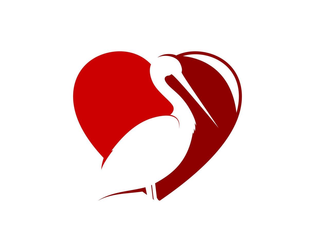 Red love shape with pelican bird inside vector