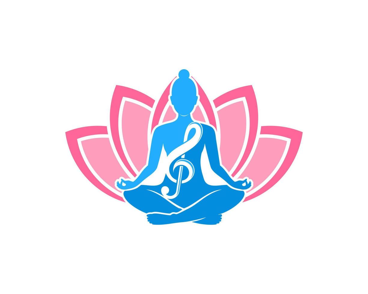 Women yoga with music note and lotus flower vector