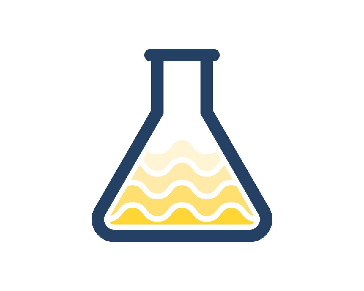 laboratorio de botella triangular con líquido de agua amarilla en el interior vector