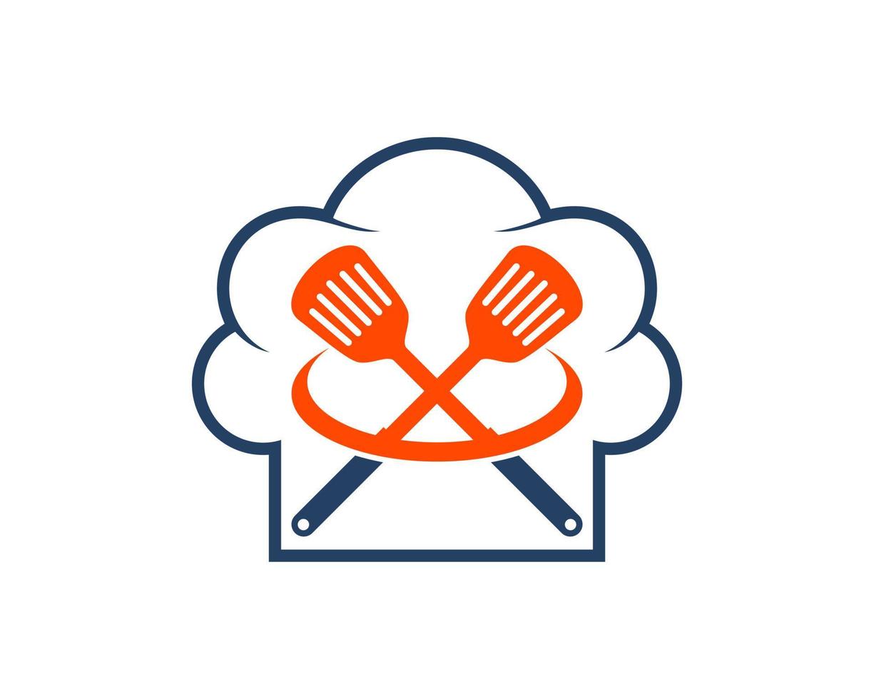 Simple chef hat with cross spatula inside vector
