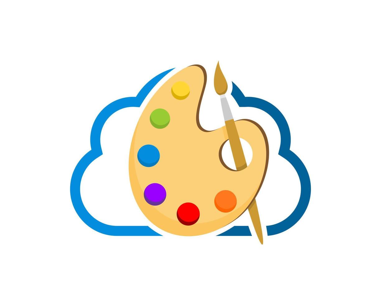 Simple cloud with colors palette and brush inside vector