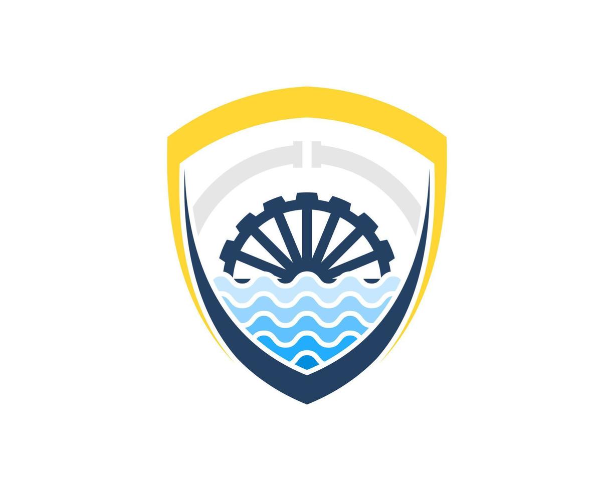 Abstract shield with pipe and water mill inside vector