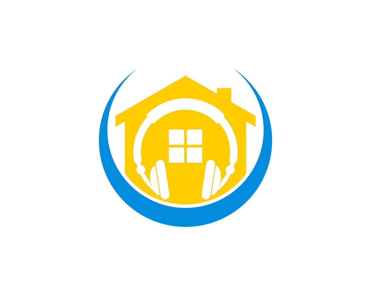 Simple house with headphone and swoosh vector