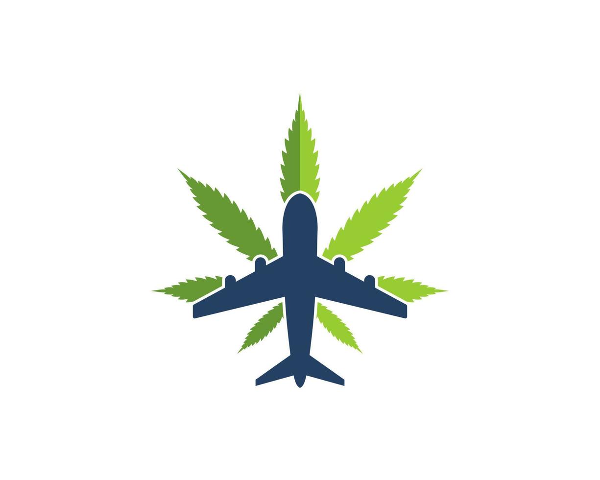 hoja de cannabis con transporte en avión vector