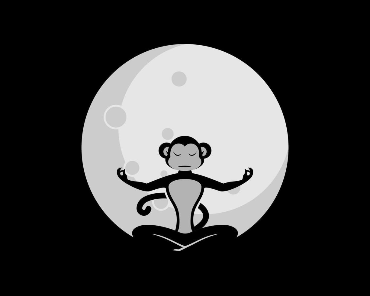 meditación de mono con la luna detrás vector