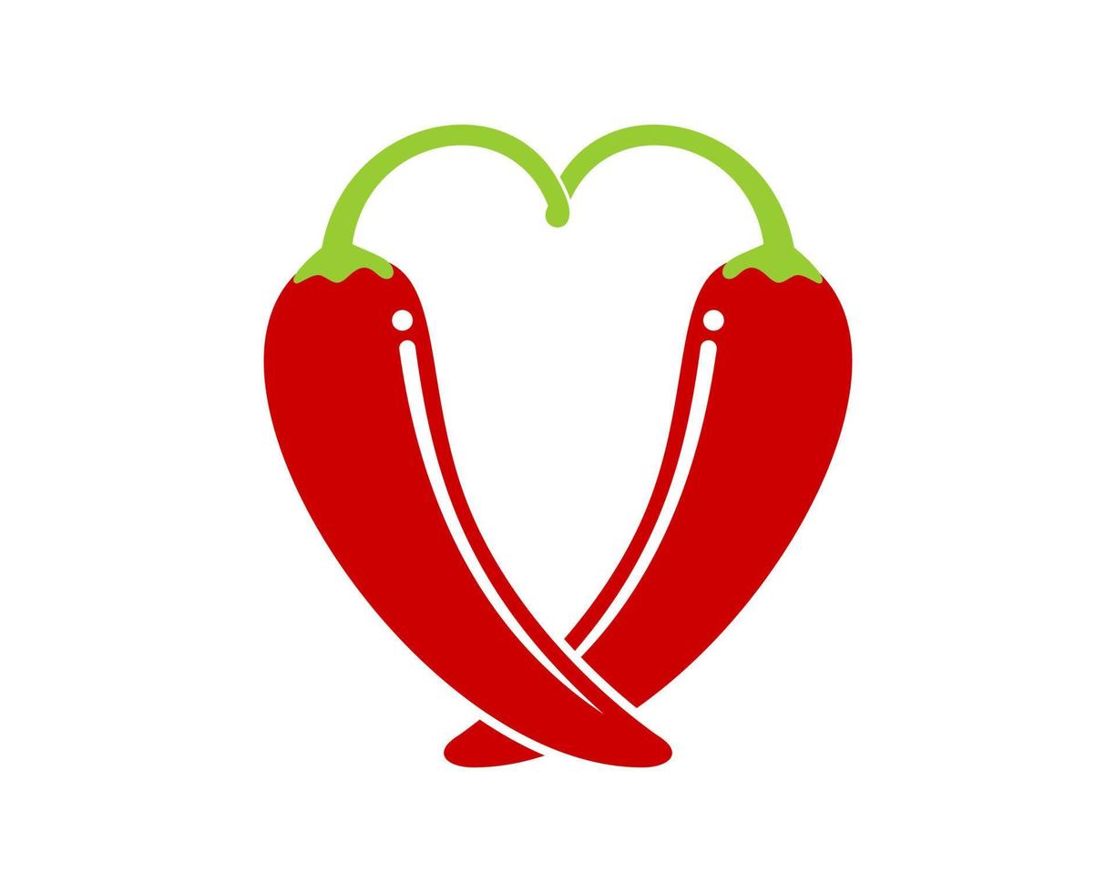 Two red chilli forming a love shape vector