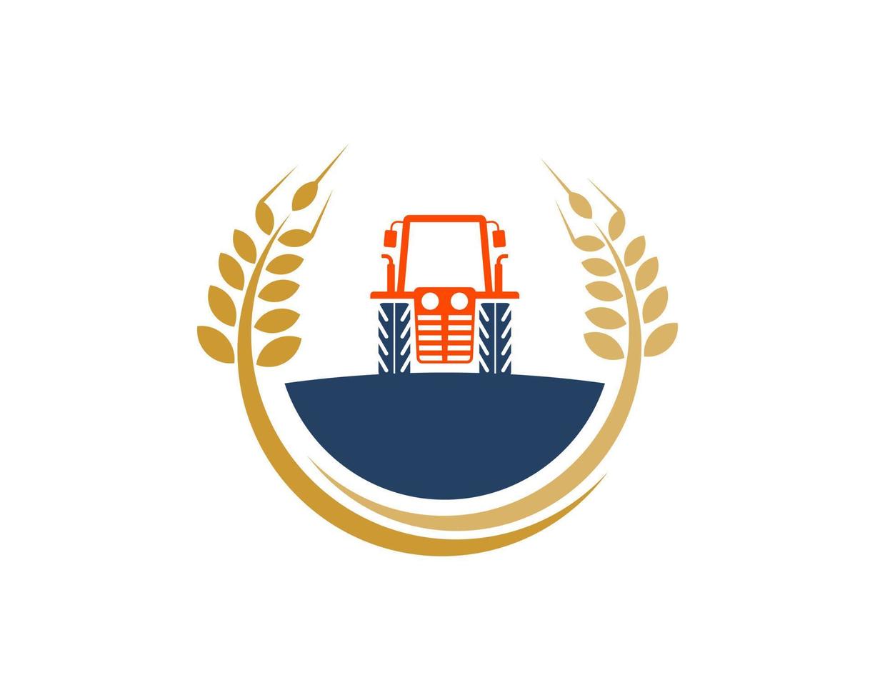 Circle gold wheat with farm tractor inside vector