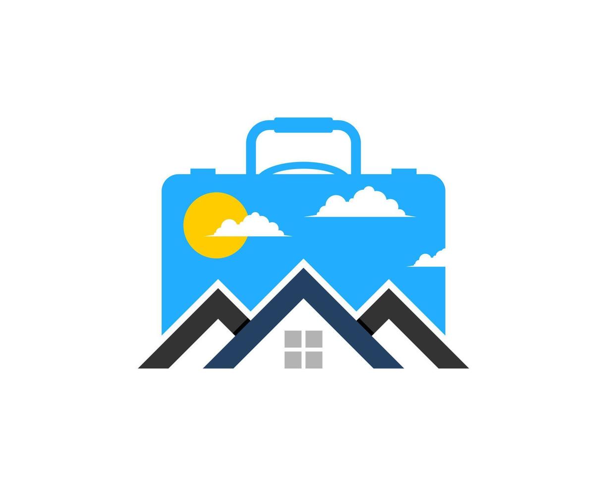 Travel bag with modern house and beautiful sky vector