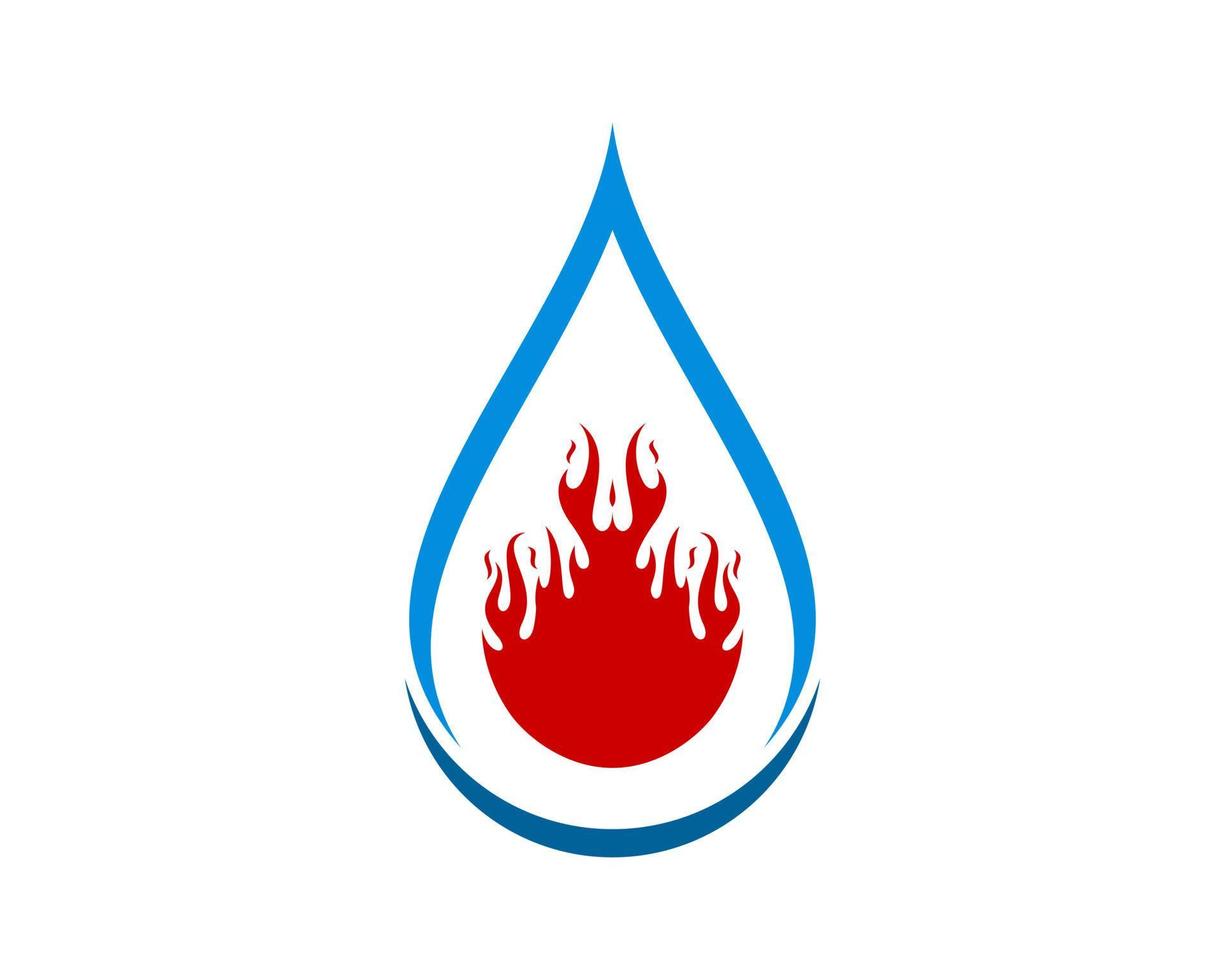 Abstract water drop with fire flames inside vector