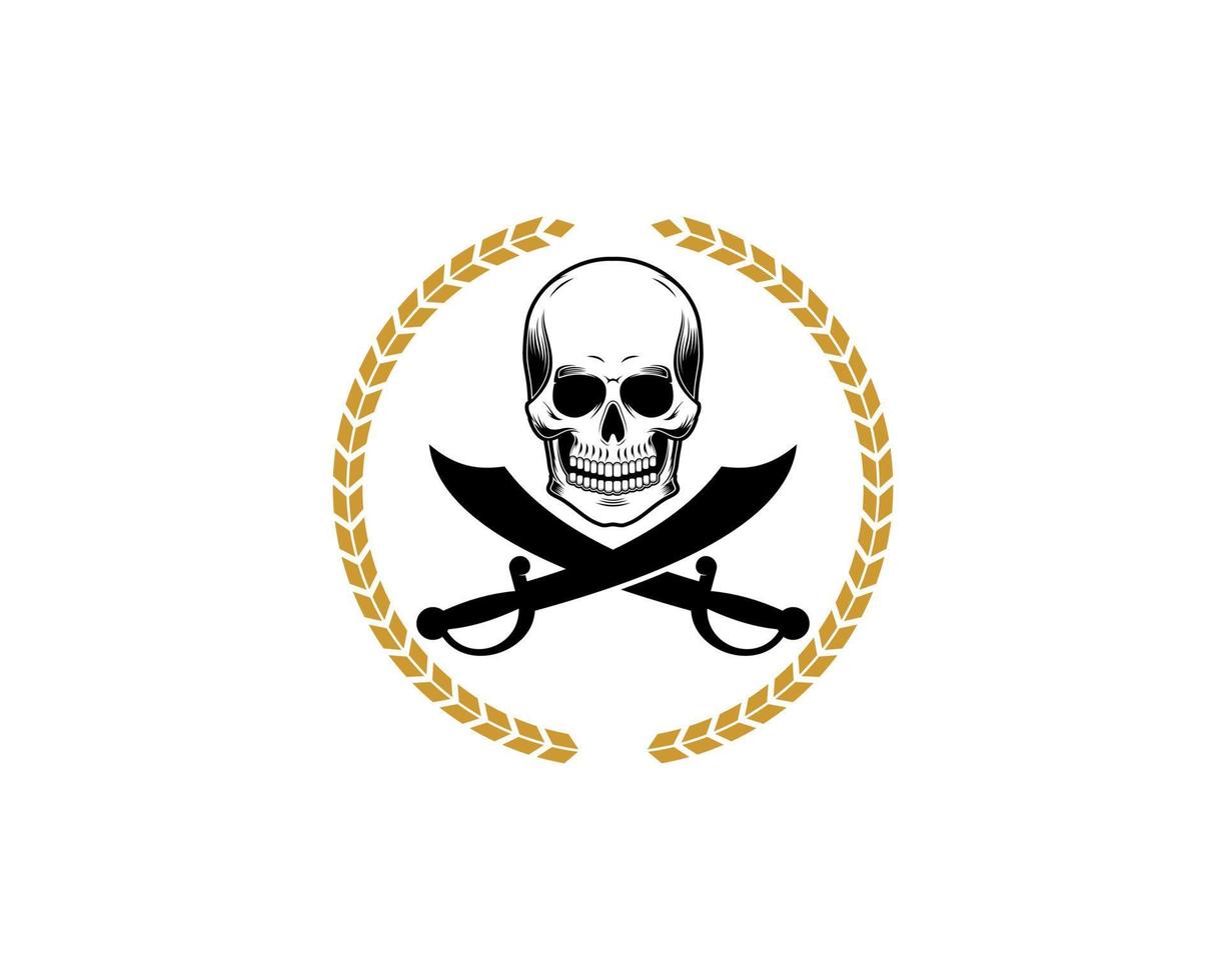 Circular wheat with cross sword and skull vector
